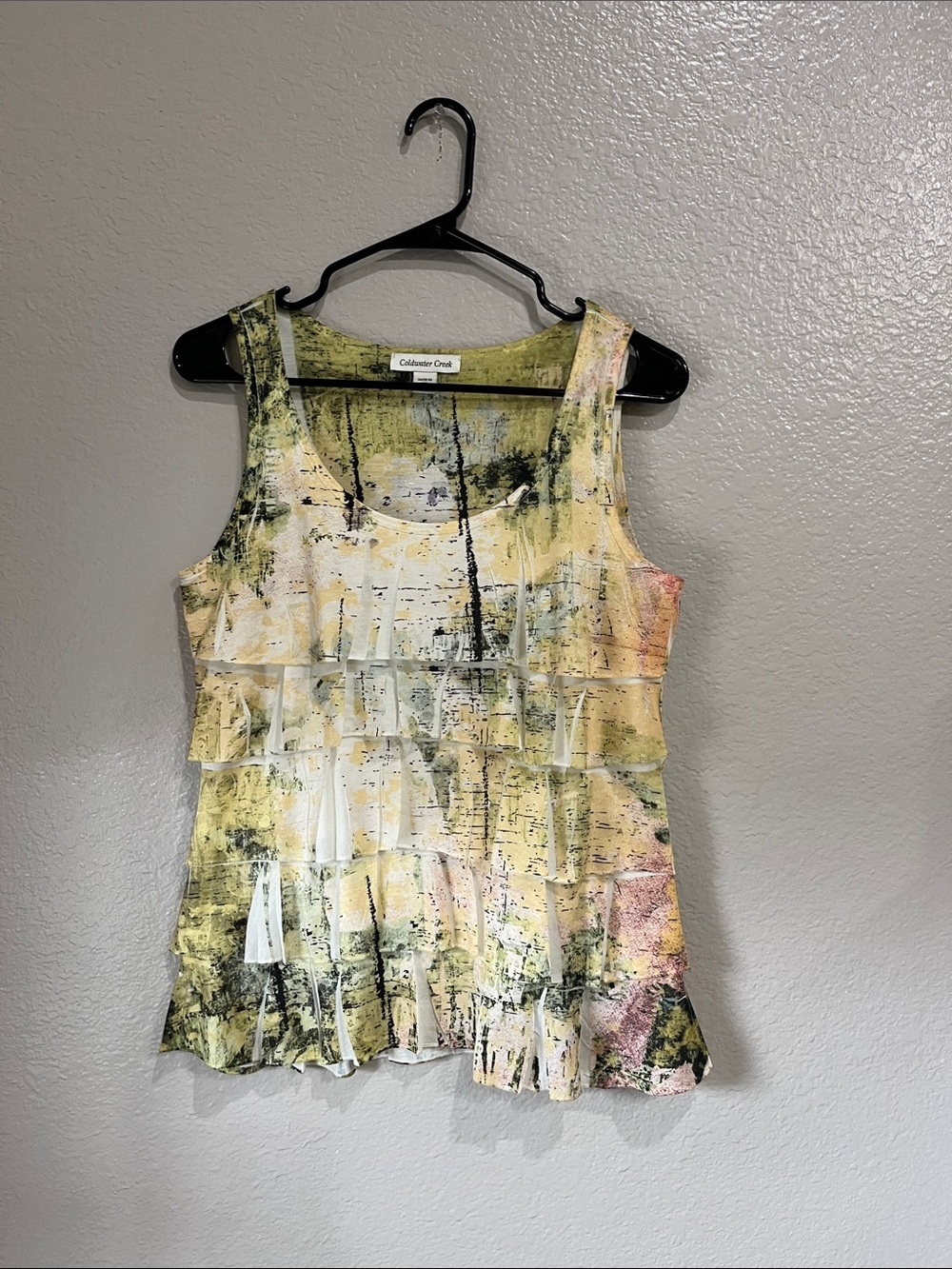 Coldwater Creek Yellow & Green Abstract Layered Tank Top Sz S  SummerTC0162